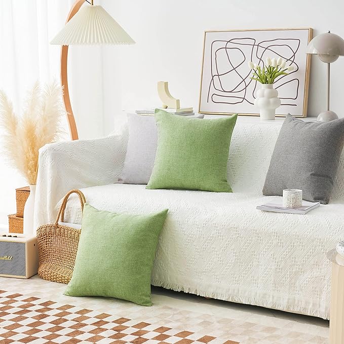 Home Brilliant Sage Green Spring Pillow Cover 18x18 Burlap Linen Throw Pillows for Couch Sofa Bed Holiday Decor, 18 x 18 inch (45cm), Grass Green