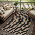 Beevia Striped 5x7 Black Jute Rug, Washable Outdoor Indoor Carpet for Living Room Dining Room, Farmhouse Modern Non-Slip Non-Shedding Rug for Patio Deck Porch Decor (Black, 5x7ft)