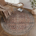 HUGEAR 5ft Round Rug Entryway Rugs Machine Washable Brick Red Hallway Area Rug 5x5 Small Circle Floral Low Pile Carpet Vacuumable Throw Rug Living Room Laundry Entrance Non Slip Soft Lightweight