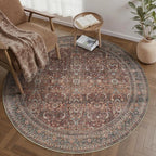 HUGEAR 4ft Round Rug Entryway Rugs Machine Washable Brick Red Hallway Area Rug 4x4 Small Circle Floral Low Pile Carpet Vacuumable Throw Rug Living Room Laundry Entrance Non Slip Soft Lightweight