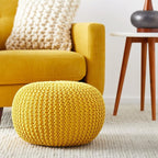 GDFStudio Poona Handcrafted Modern Cotton Pouf, Yellow 20 *20 *14