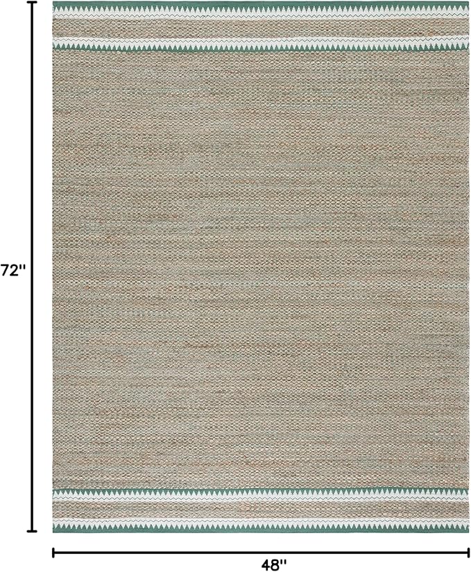SAFAVIEH Natural Fiber Collection Accent Rug - 4' x 6', Natural & Green, Handmade Farmhouse Boho Coastal Rustic Jute, Ideal for High Traffic Areas in Entryway, Living Room, Bedroom (NF874Y)