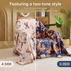 Boho Throw Blanket, 100% Organic Cotton Breathable Ultra Soft 80" x 90" Bed Quilt Throw - All Season Floral Rustic Farmhouse Decor Luxury Reversible Blanket for Sofa Couch Chair and Gift
