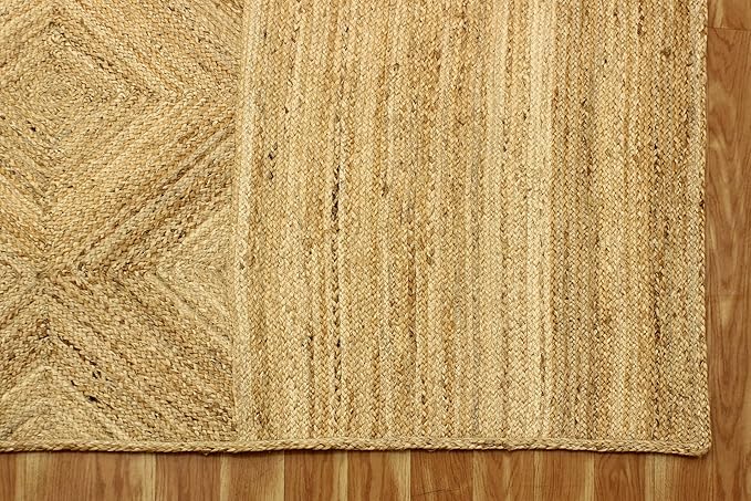 Premium Quality Jute Rug 3 Square Kilim Area Rug Hand Braided Jute Geometric Pattern Beige Hand Woven Boho Flatweave Carpet Indoor Outdoor Rugs for Kitchen Garden Terrace Yoga Mat