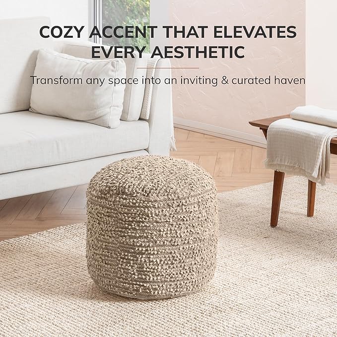 Anji Mountain Pouf Ottoman Foot Rest, Handmade Ottoman Pouf, Comfortable Foot Stool, Decorative Floor Seating for Living Room Decor, Bedroom & Home Décor Accent - Artisan Curl