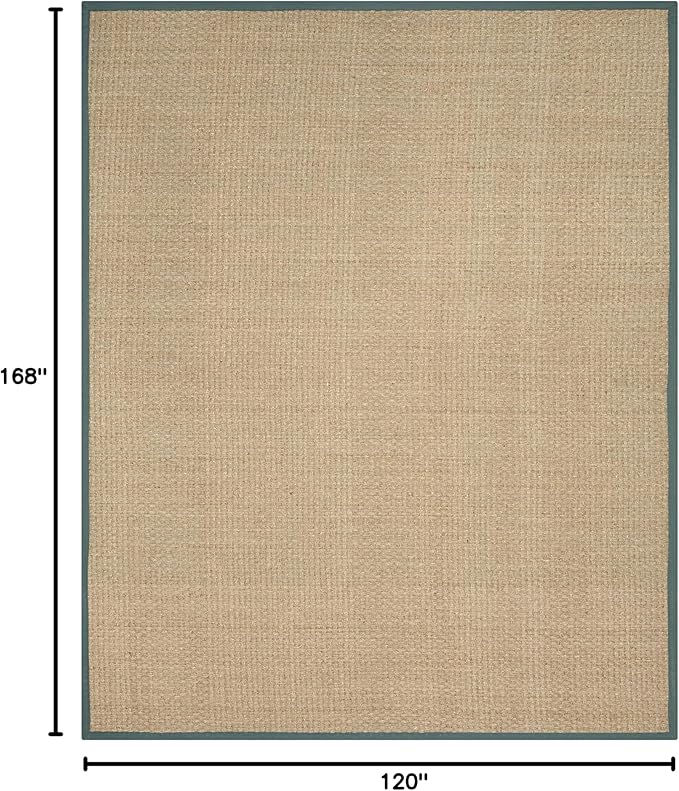 SAFAVIEH Area Rug 10x14 - Natural Fiber Collection - Large - Natural & Light Blue, Seagrass, Basketweave Pattern with Border (NF114M)
