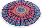 Round Beach Tapestry Turquoise Mandala Throw/Boho Hippie Beach Blanket Roundie/Indian Cotton Bohemian Large Round Table Cloth-Home Decor/Yoga Mat Meditation Picnic Rug (70", Orange And Blue)