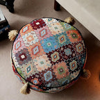 Boho Unstuffed Pouf Cover Ottoman Footrest Indian Mexcian Foot Stool Floor Bean Bag Floor Chair Storage for Living Room Bedroom Decor (Boho Plaid, Round)