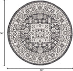 Rugs.com Outdoor Aztec Collection Rug – 3 Ft Round Charcoal Gray Flatweave Rug Perfect for Kitchens, Dining Rooms