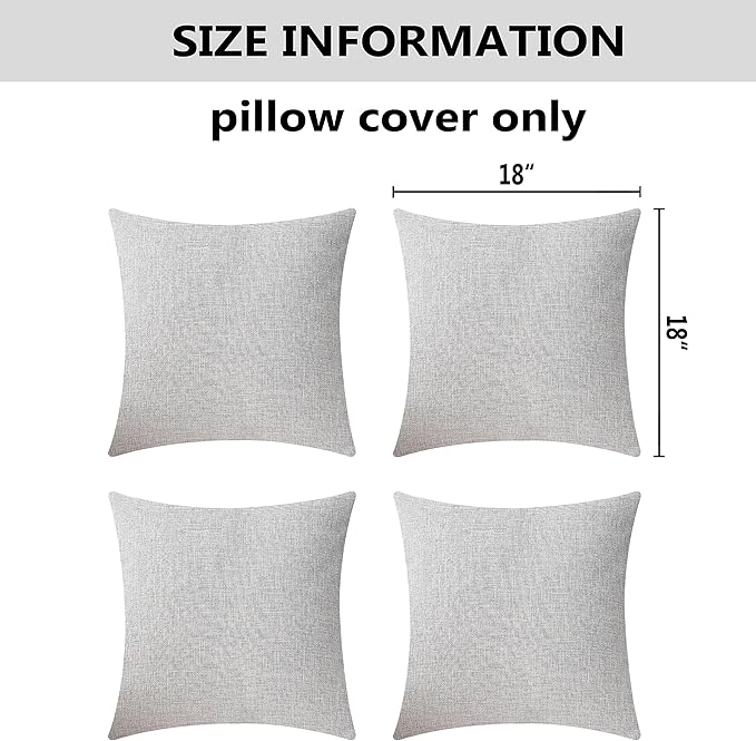Home Brilliant Gray Pillow Covers Decor Burlap Lined Linen Throw Pillow Cases Cushion Covers for Sofa, Light Grey, Set of 4, 18 inch