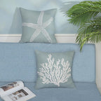 Coastal Pillow Covers 18x18 Inch Set of 2 Blue Coral Starfish Throw Pillows Nautical Ocean Decorations Summer Linen Beach Pillowcase Outdoor Decor Farmhouse Cushion Case for Home Living Room