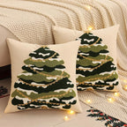 Tosleo Christmas Tufted Pillow Covers 18 x 18 inch Set of 2 Green Xmas Tree with Gold Star Throw Pillow Cover Party Decor Winter Holiday Embroidery Cushion Case for Sofa Couch Bed Living Room