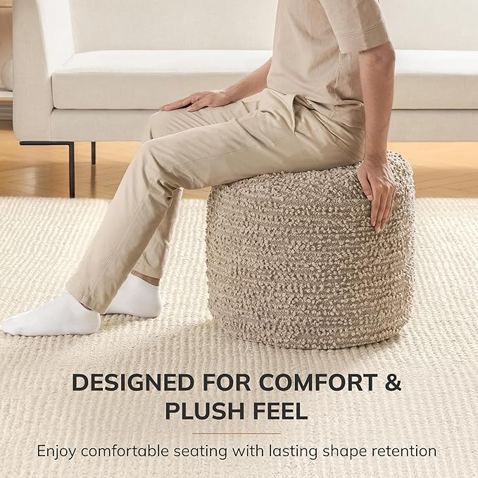 Anji Mountain Pouf Ottoman Foot Rest, Handmade Ottoman Pouf, Comfortable Foot Stool, Decorative Floor Seating for Living Room Decor, Bedroom & Home Décor Accent - Artisan Curl