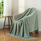 Chenille Throw Blanket for Couch with Tassels,50"X60" Soft Cozy Lightweight Knitted Boho Decorative Blankets for Bed and Sofa,Light Green