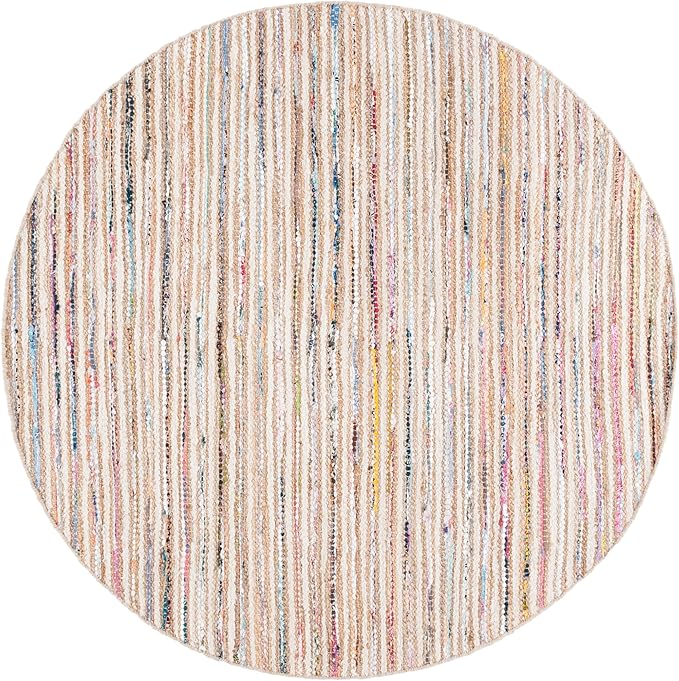 SAFAVIEH Cape Cod Collection Area Rug - 6' Round, Natural/Rust, Geometric Design, Ideal for High Traffic Areas in Living Room, Bedroom, Dining (CAP151P)