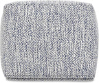 SIMPLIHOME Nate Square Pouf - 18 inch Wide Upholstered Handwoven Cotton Ottoman in Denim Melange, Boho Footstool or Extra Seating for Living Room or Bedroom with Polystyrene EPS Beads, Assembled