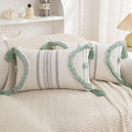 Boho Throw Pillow Covers 12x20 Set of 2 Cotton Woven Tufted Farmhouse Lumbar Pillows Covers with Tassels Outdoor Neutral Decorative Pillowcases Rectangle Textured Accent Cushion for Couch Bed Sofa