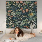 WNAGT Dark Green Floral Botanical Tapestry Wall Hanging, Cottage Core Decor, Nature Rustic Cottagecore Flower Plants Wall Blanket Decor for Home Bedroom Living Room Office, 50x60 Inch