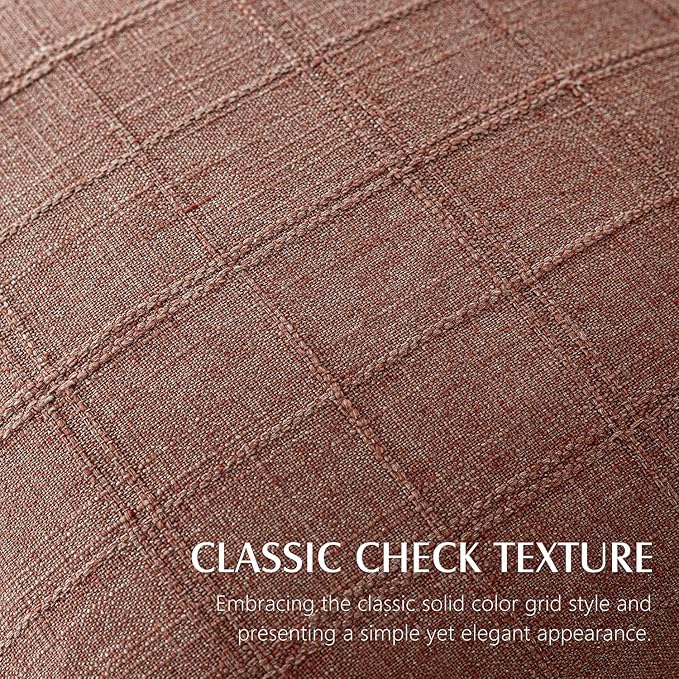 Foindtower Set of 2 Decorative Linen Check Throw Pillow Covers Neutral Farmhouse Vintage Cushion Covers Modern Boho Home Decor for Sofa Chair Couch Bedroom Living Room,18×18 Inch,Autumnal Red