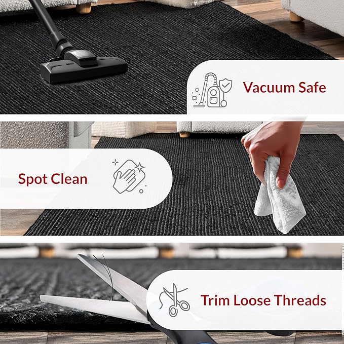 nuLOOM 4 Round Rigo Jute Hand Woven Area Rug, Black, Solid Farmhouse Design, Natural Fiber, For Bedroom, Living Room, Dining Room, Hallway, Office, Kitchen, Entryway