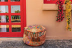 THE ART BOX Cotton Patchwork Vintage Embroidered Pouf Cover – Ottoman Stool Seat Cover, Decorative Floor Cushion for Home Décor (14x22 Inches, Cover Only)