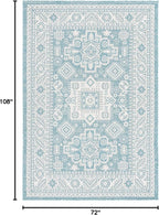 Rugs.com Outdoor Aztec Collection Rug – 6' x 9' Aqua Flatweave Rug Perfect for Living Rooms, Large Dining Rooms, Open Floorplans