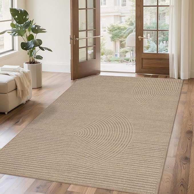 Easy Jute Rug 4x6: Indoor Outdoor Natural Boho Area Rugs for Living Room Patio Washable - Farmhouse Neutral Contemporary Carpet Mat for Entryway Bedroom Kitchen Backyard Sunroom Non Slip