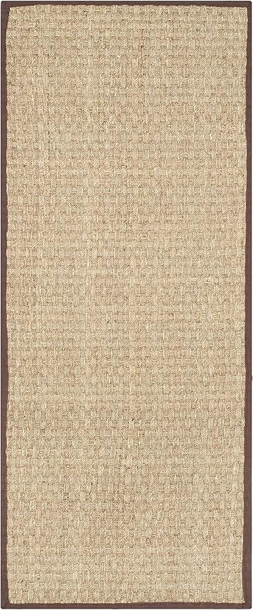 SAFAVIEH Natural Fiber Collection Runner Rug - 2'6" x 12', Natural & Dark Brown, Seagrass, Basketweave Pattern with Border (NF114K)
