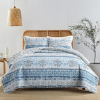 HORIMOTE HOME Boho Quilt Twin Size Blue Bohemian Floral Quilt Bedding Set, Soft Lightweight Twin Comforter for All Season, Farmhouse Bedspread Coverlet with 1 Pillow Sham, 68 x 86 inches