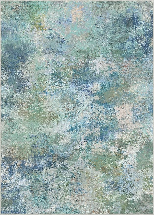 GENIMO Washable Rugs 6x9 Area Rugs for Living Room Bedroom, Modern Lightweight Rug Ultra Soft Indoor Area Rugs 6x9 for Dining Room, Low Pile Carpet with Non Slip Backing, Blue Green