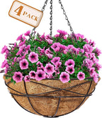 Sorbus 4 Pack Metal Hanging Planter Basket Huge 12 Inch Hanging Flower Pot Basket & Coco Coir Liner for Indoor/Outdoor Garden Décor, Perfect for Home, Garden, Patio, Deck (Black)