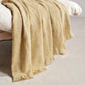 BOURINA Faux Cashmere Fringe Throw Blanket Decorative Lightweight Throw Soft Cozy for Bed or Sofa Outdoor Blanket, 50" x 70" Yellow
