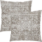 Taupe Gray Ethnic Boho Throw Pillow Covers 18x18 Inch Decorative Square Bohemian Carpet Pattern Vintage Pillow Cases Grey Floral Cushion Covers Farmhouse Home Decor For Sofa Couch Outdoor Set of 2