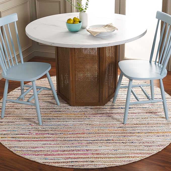 SAFAVIEH Cape Cod Collection Area Rug - 6' Round, Natural/Rust, Geometric Design, Ideal for High Traffic Areas in Living Room, Bedroom, Dining (CAP151P)