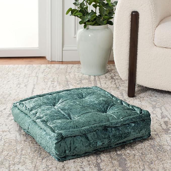 SAFAVIEH Home Collection Belia Green 18-inch Square Tufted Floor Pillow with Insert