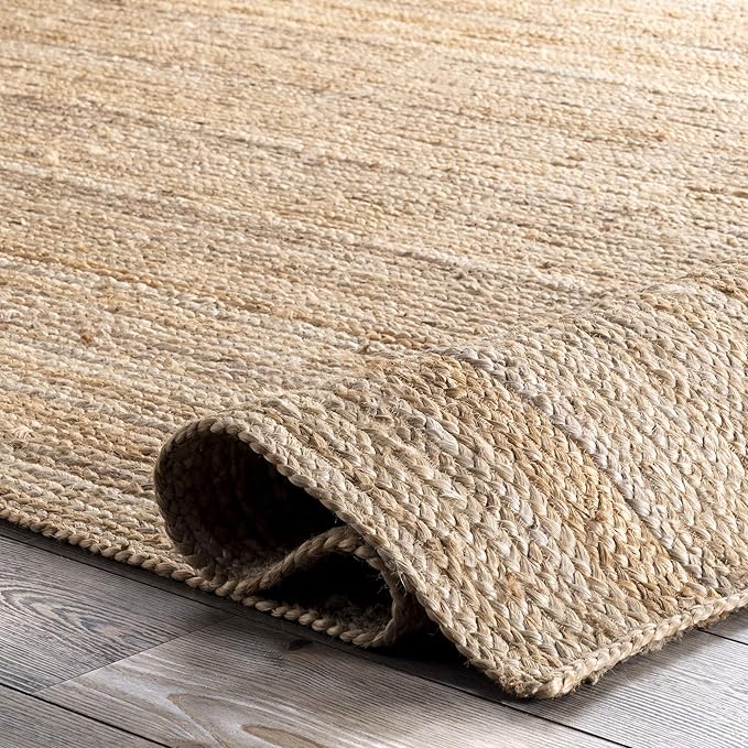 nuLOOM 6 Round Rigo Jute Hand Woven Area Rug, Natural, Solid Farmhouse Design, Natural Fiber, For Bedroom, Living Room, Dining Room, Hallway, Office, Kitchen, Entryway