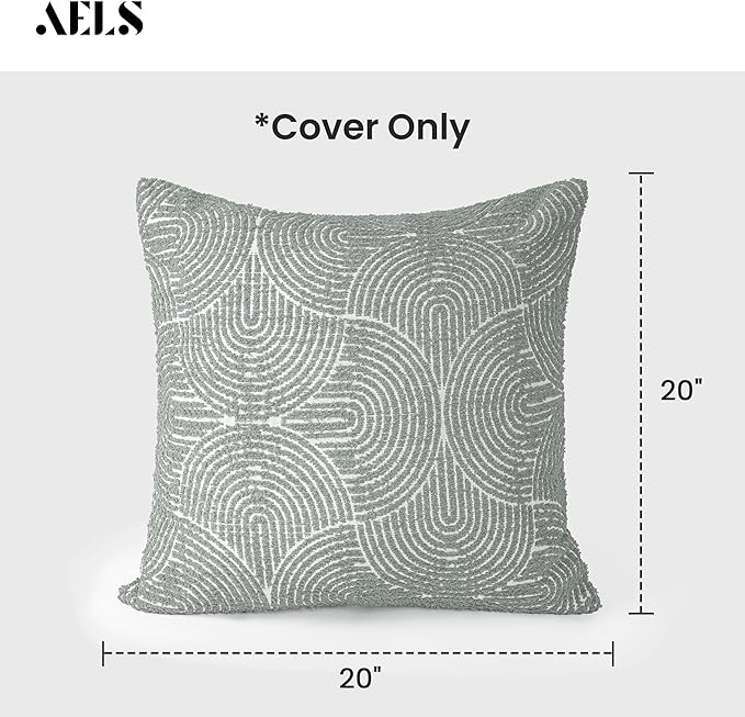 AELS Boho Decorative Textured Throw Pillow Covers 20x20, Organic Modern Mid Century Rainbow Tufted Pillow Case, Farmhouse Rustic Geometric Woven Cushion Case for Bed Couch Sofa, Slate Pale Blue Gray