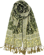 Achillea Reversible Paisley Pashmina Rave Scarf – Exotic Indian Shawls and Wraps for Evening Dresses, Festivals, All Seasons