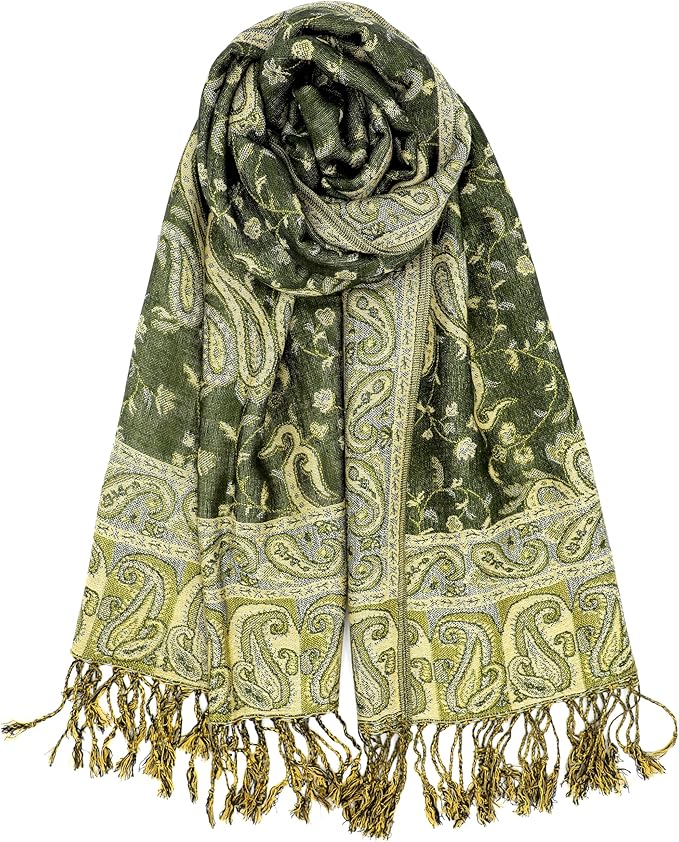 Achillea Reversible Paisley Pashmina Rave Scarf – Exotic Indian Shawls and Wraps for Evening Dresses, Festivals, All Seasons
