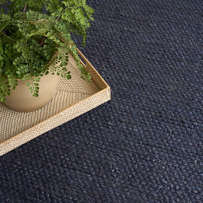 Nourison Home Natural Jute Navy 8' x 10' Area Rug - Easy Clean, Non Shedding, Bed Room, Living Room, Dining Room, Kitchen (8' x 10')