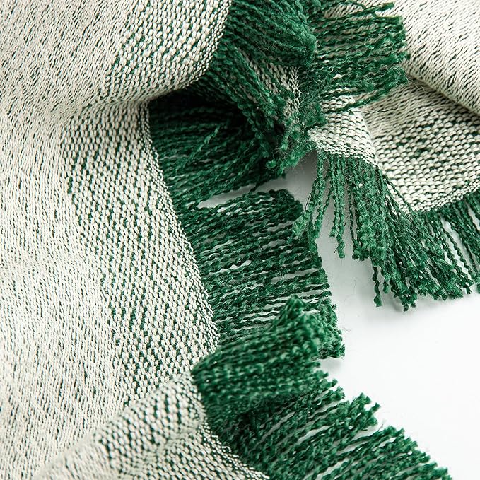 LALIFIT Boho Chic Decorative Throw Blanket Vintage Woodland Floral Bird Design with Tassels Soft Cotton Lightweight & Cozy for Home, Couch, Sofa, Farmhouse 50x60 Inches (Forest Green)