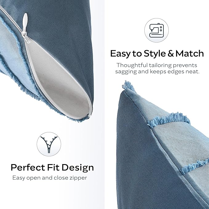 JELLYMONI 2 Pack Blue Pillowcases 12" x20", Soft Microfiber Striped Tufted Pillow Covers(Pillows are not Included)