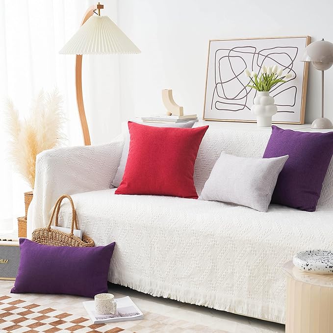 Home Brilliant Pillow Cases 18x18 Decoration Linen Burlap Cushion Cover for Living Room, Purple, 45cm
