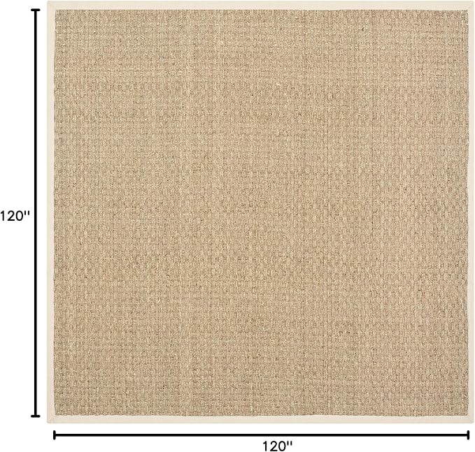 SAFAVIEH Area Rug 10' Square - Natural Fiber Collection - Large - Natural & Beige, Seagrass, Basketweave Pattern with Border (NF114A)