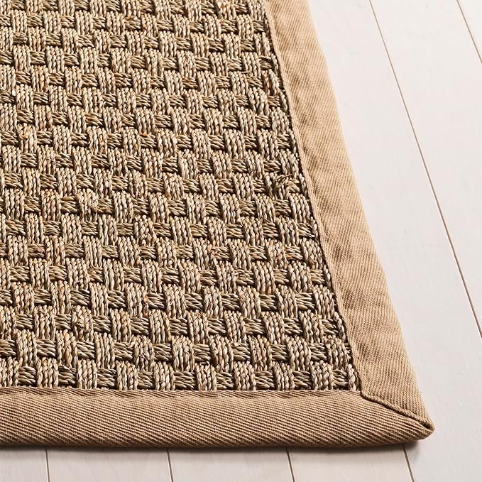 SAFAVIEH Area Rug 3x5 - Natural Fiber Collection - Natural & Beige, Seagrass, Basketweave Pattern with Border (NF114A)