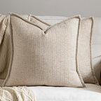 22x22 Linen Pillow Covers Natural Beige Pack of 2 Farmhouse Boho Neutral Accents Striped Textured Square Decorative Throw Pillow Cases for Living Room Couch Bed Home Decor