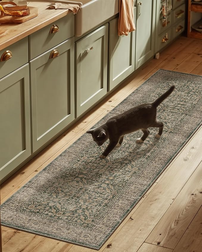 Machine Washable Hallway Runner Rugs: 2'6"x8' Kitchen Rug Stain Resistant Non Slip Low Pile Soft Carpet Runners for Hallways Indoor Entryway Kitchen Laundry Room Bedroom Bathroom Farmhouse
