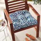 Pillow Perfect Damask Indoor/Outdoor Chair Seat Cushion, Tufted, Weather, and Fade Resistant, 19" x 19", Blue/White New Damask, 2 Count