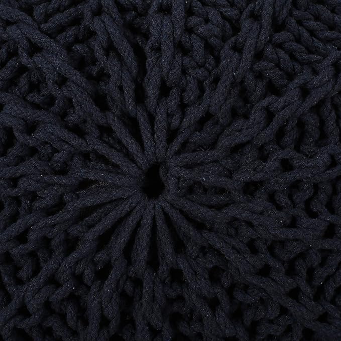 Christopher Knight Home Corisande Modern Knitted Cotton Round Pouf, Dark Blue