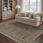 8x10 Area Rug for Living Room Brown Vintage Washable Bedroom Carpet Traditional Distressed Soft Non Slip Indoor Large Accent Rug Retro Thin Low Pile Floor Cover for Dining Room Playroom